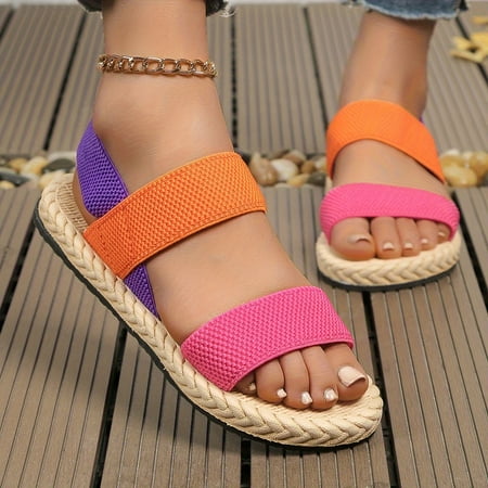 

Casual Open Toe Summer Shoes Women s Colorblock Flat Sandals Lightweight Ankle Strap Sandals