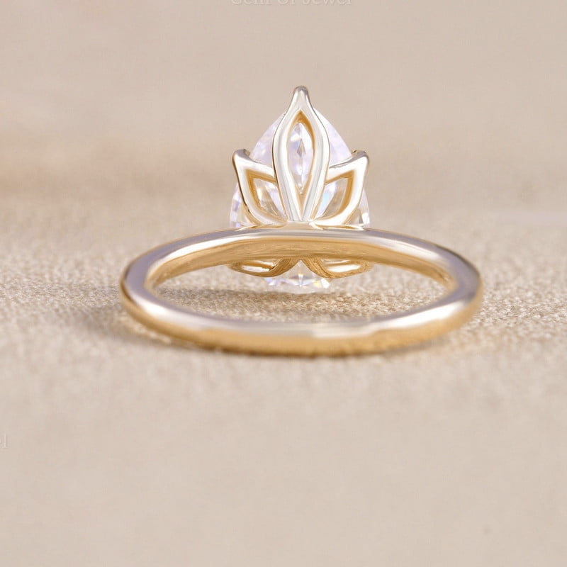 Cora Jewellery 2.5CT Tulip Floral Setting Pear Moissanite Solitaire Engagement Ring For Women , 14K Yellow Gold
