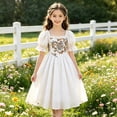 thumbnail image 2 of Glisme Big Girls Dress Embroidered Floral Puff Sleeve Square Collar Court-style Princess Girls Dresses, 2 of 4