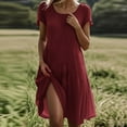 thumbnail image 2 of Umbreon Summer Dresses for Women Short Sleeve Cre W Neck Linen Midi Dress Solid Color Causal Beach Vacation Dresses, 2 of 7