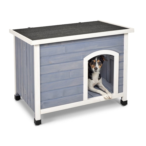 MidWest Homes Eilio Folding Wood Dog House, Elevated, Gray, for Small Dogs
