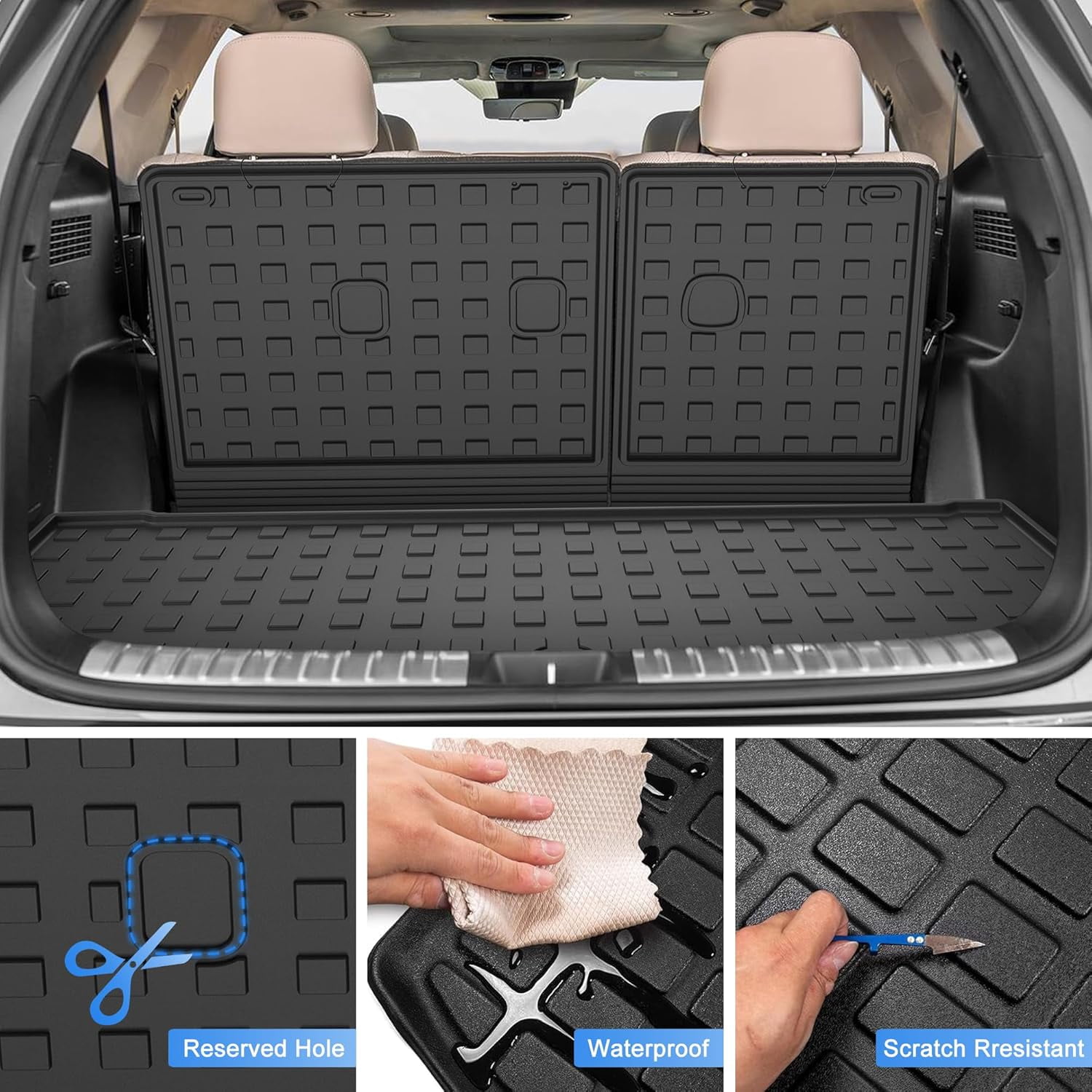 DIKSOAKR Floor Mats for Hyundai Palisade 2020-2025 2026 , TPE Floor Liner & Cargo Mat for Hyundai Palisade Accessories -1st 2nd Row and Cargo Liner Trunk Mat Full Set, Black
