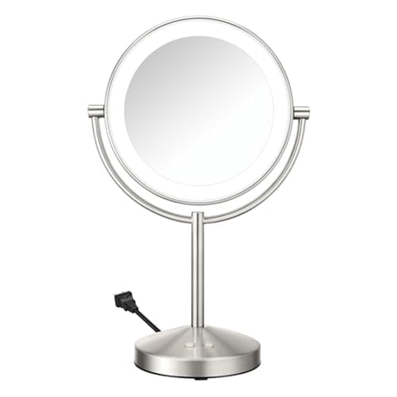 XIBUFE Lighted Makeup Mirror,Led Vanity Mirror,1X/10X Magnifying Mirror,Corded in Satin Nickel Finish