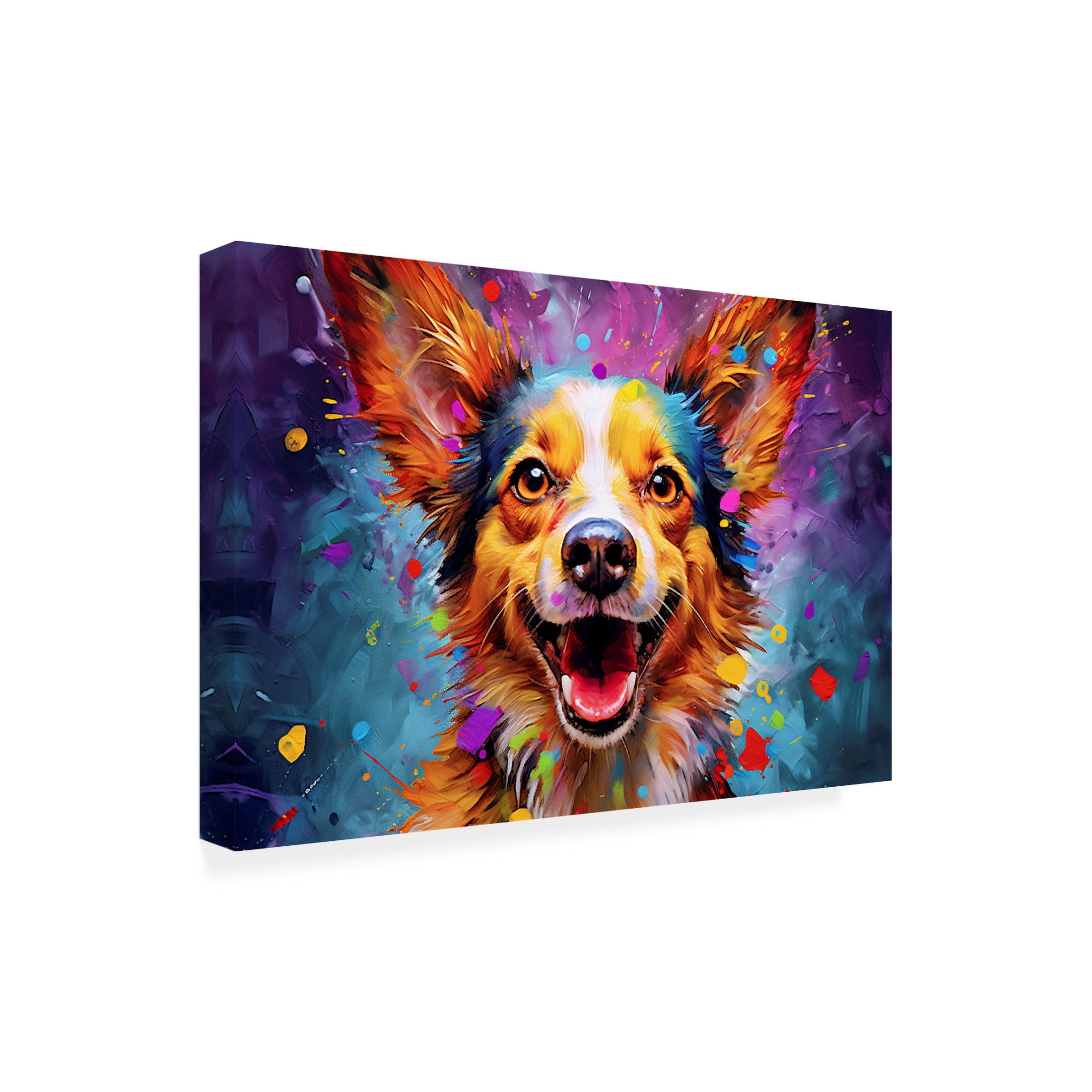 Canvas Wall Art - Ray Heere 'Happy Dog 4' Wall Art for Living Room, Bedroom, or Office Décor by Trademark Fine Art - 32 x 22 Inches