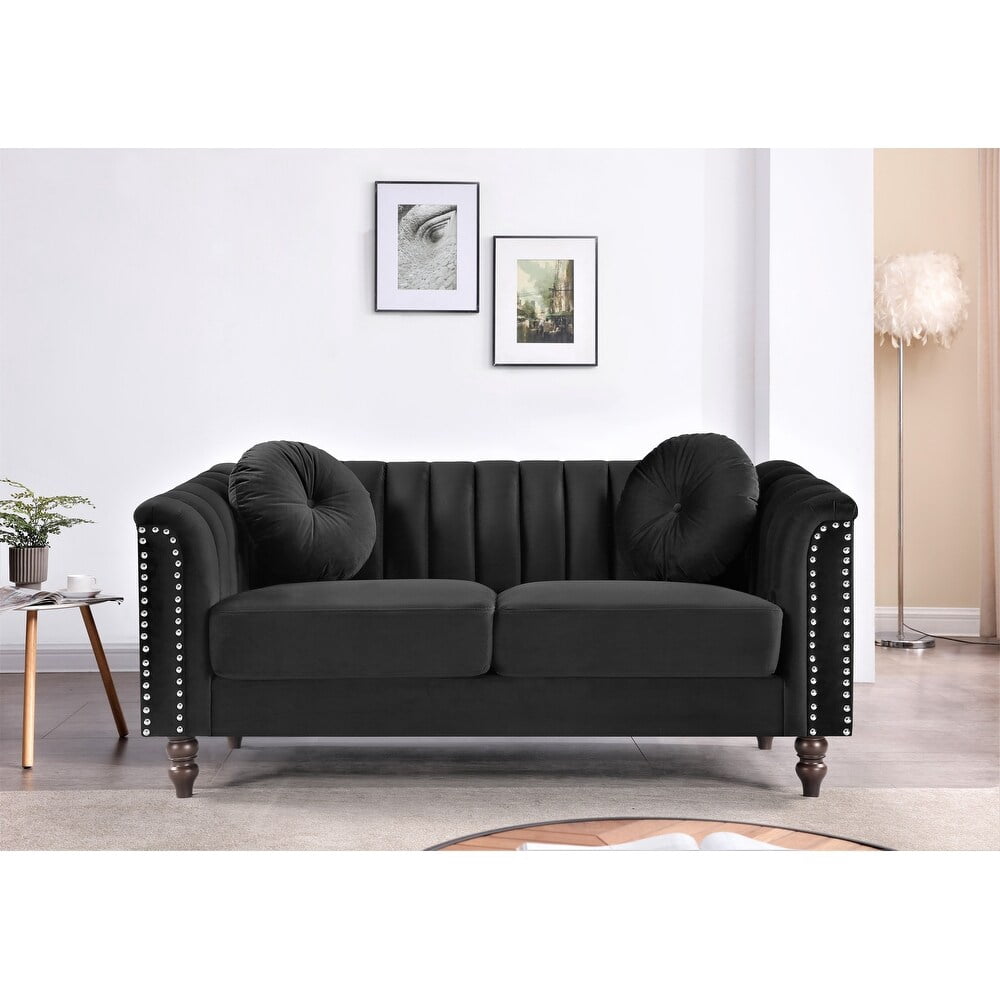 US PRIDE FURNITURE Hills Tufted Back Nailhead 61.4'' Loveseat-Black