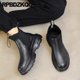 thumbnail image 5 of Botines elásticos para hombre, zapatos forrados de piel, zapatillas de deporte Chelsea con punta redonda y retales, zapatillas altas, botas gruesas con aumento de altura, 5 of 5