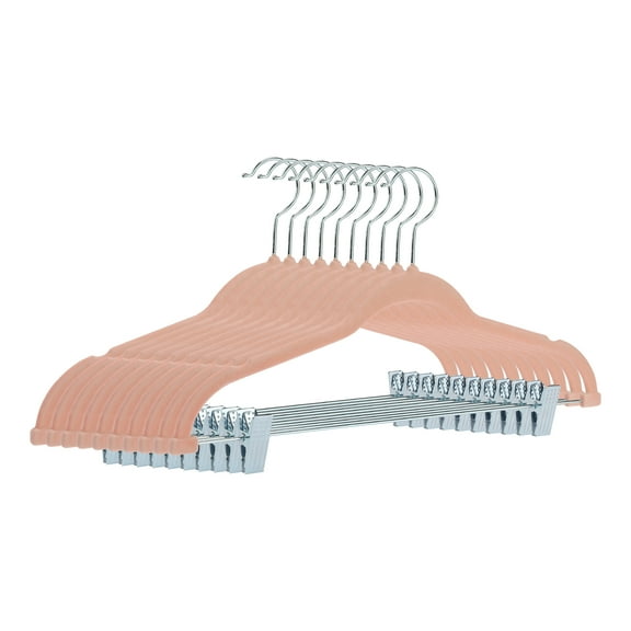 Unique Bargains Non-Slip Flocked Hangers with Pinch Clips 10 Packs Pink