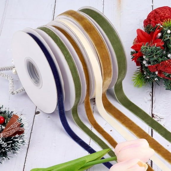 2Roll Christmas Ribbon Spool Vintage Velvet Ribbons for Gift Wrapping Christmas Tree DIY Crafts, Wreath Decoration, Bow Making ( 3/8'' x 10 Yards)