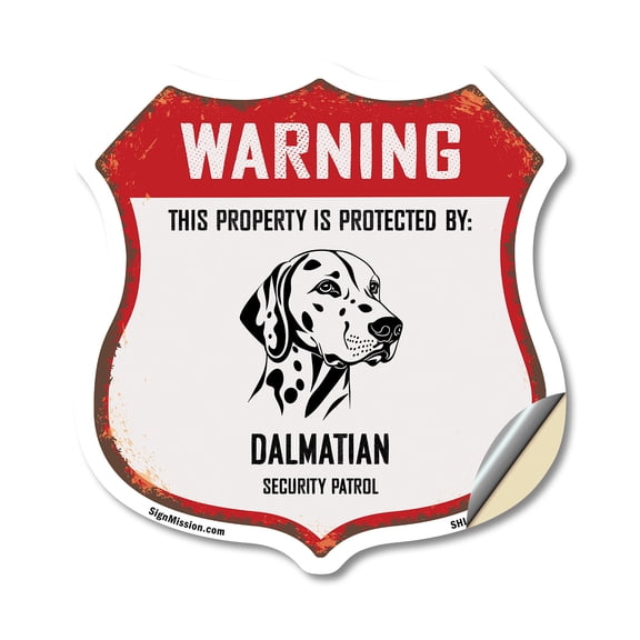 Warning This Property is Protected by Dalmatian 18 inch X 18 inch Shield Shaped Heavy Duty 3.2 mil Vinyl Decal Weather Resistant Made in the USA