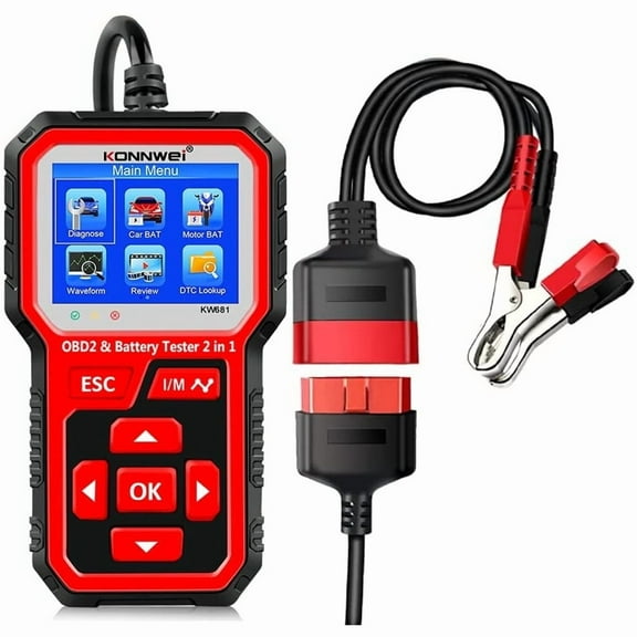 KONNWEI KW681 OBD2 Scanner 6V 12V Car Battery Tester, 2 in 1 Car Automotive Battery Alternator Load Tester Check Engine Code Reader Scan Tool