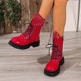 thumbnail image 4 of DeHolifer Women Ankle Boots Lace Up Round Toe Comfotable Lug Sole Party Casual Motorcycle Booties, 4 of 8