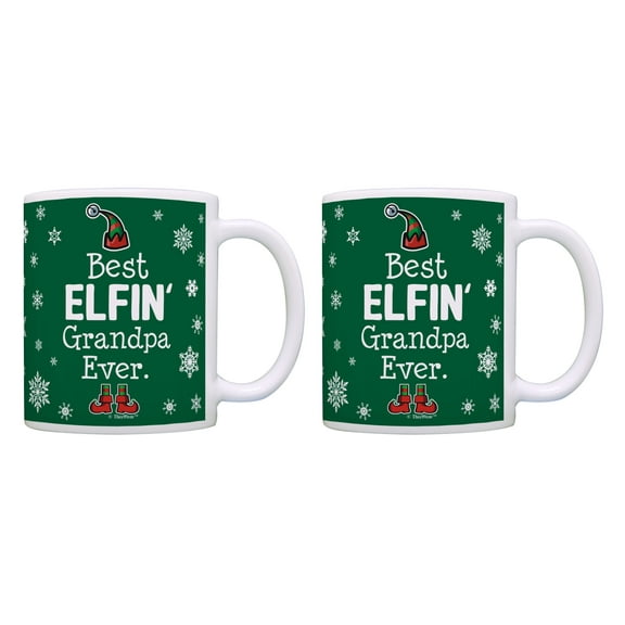 ThisWear Grandpa Christmas Presents Best Elfin Grandpa Ever Mug Set 11 ounce 2 Pack Coffee Mugs Green