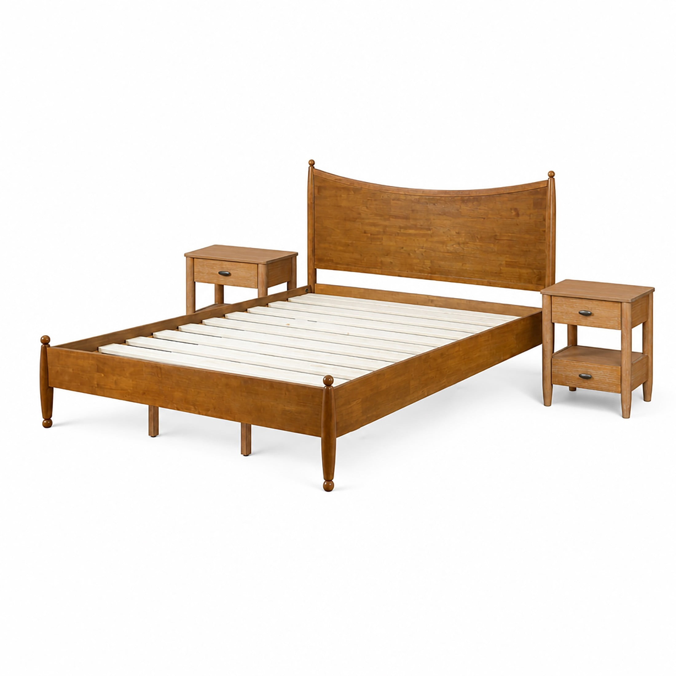 Christopher Knight Home King Bedroom Set, Wood Bed with Curved Headboard and 2 Nightstands, Brown+Natural