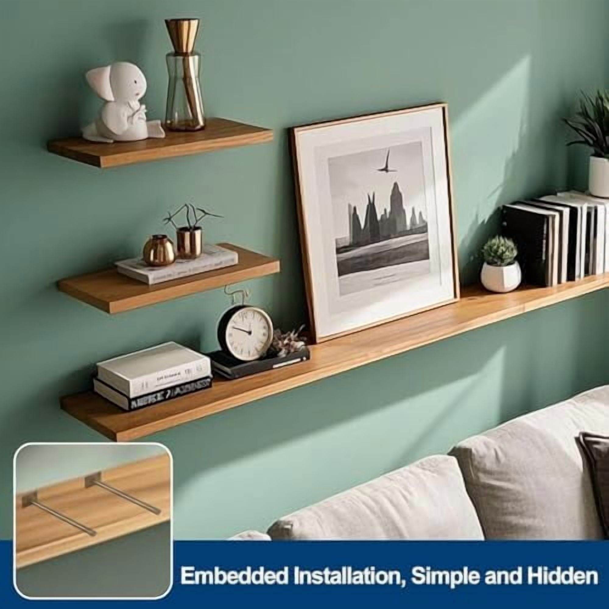 12 Pcs 6" Black Steel Floating Shelf Bracket Blind Shelf Supports - Hidden Brackets for Floating Wood Shelves - Concealed Blind Shelf Support – Screws and Wall Plugs Included