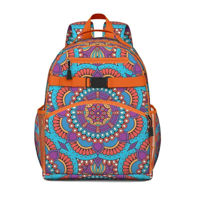 Sacred Symbolic Travel Backpack - Waterproof Mandala Art Book Bag with Chest Strap