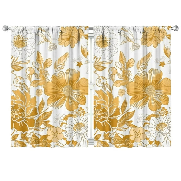 2 Pack Floral Kitchen Curtains Set - Vintage Botanical Print Tier Curtains 42x63 Inch, Semi-Sheer Rod Pocket Window Panels