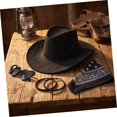 thumbnail image 5 of Unisex Retro Western Cowboy Cowgirl Hat Breathable Outdoor Sun Hat with Sunglasses Decor Earrings for Daily Wear & Gifting Black One Size, 5 of 5