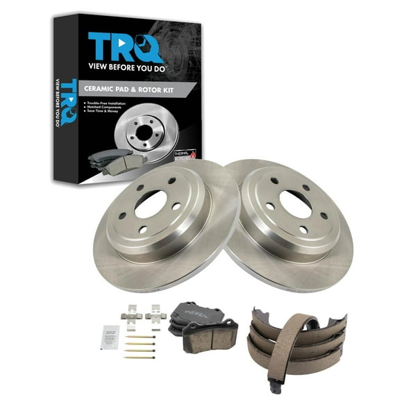 TRQ Rear Brake Pad & Rotor Kit Brake Pads Brake Rotor Parking Brake Shoe Set Ceramic Fits Select 2018-2019 Dodge Durango 2012-2019 Jeep Grand Cherokee