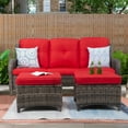 thumbnail image 6 of Meetleisure 3-Piece Wicker Outdoor Patio Sofa And Ottoman, Red, 6 of 9