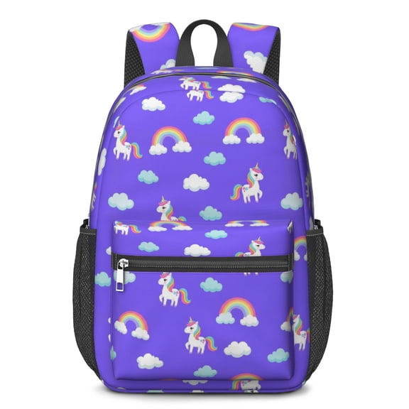 Unicorn and Rainbow Purple Pattern 17" Waterproof Oxford School Backpacks for Teens, S-Shape Padded Straps, for School, Travel, Hiking, Camping