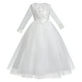 thumbnail image 2 of IBTOM CASTLE White First Communion Dresses for Girls Lace Flower Wedding Bridesmaid Pageant Birthday Baptism Party Formal Maxi Tulle Gown 13-14 Years White - Long Sleeve, 2 of 8