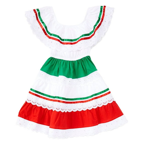 unik Girl's Traditional Mexican Cinco De Mayo Fiesta Dress Red Size 6