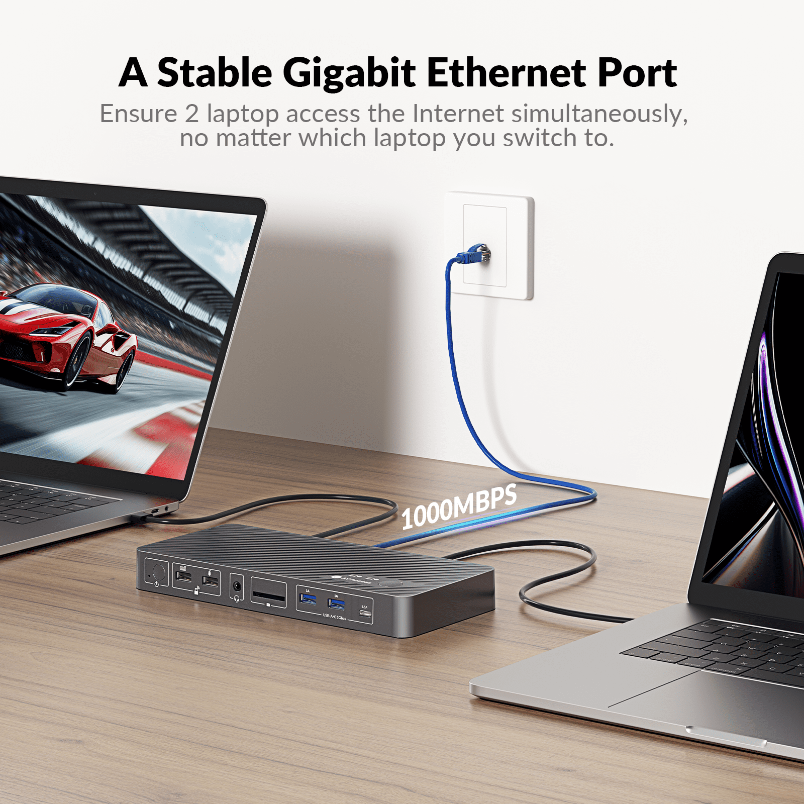 AV Access Docking Station KVM Switch 2 Monitors 2 Laptops, 4K KVM Switch Dual Monitor, 100W PD for Each PC, 1G Ethernet, EDID Emulation, Ideal for Home Office & Gaming(KD-E20)