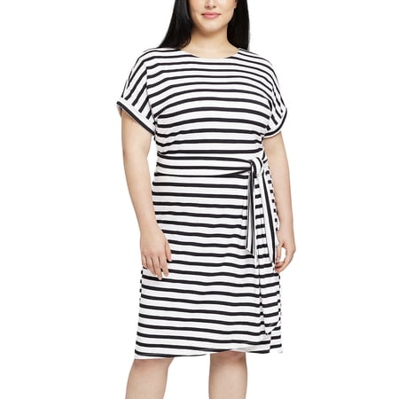 Chaps Ladies' Crewneck Knit Dress, Black White Stripe Large