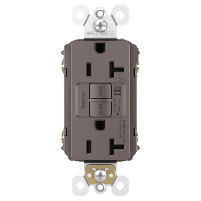 Legrand radiant 1597TRA 15 Ampères GFCI Auto-Testant Résistant à l'Inviolation avec Alarme Auditive, Marron (1 Unité)