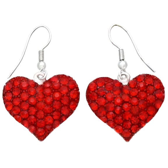 DESIGNICE Valentine's Day Gift for Mom Love Red Heart Dangle Drop Earrings Silver Tone