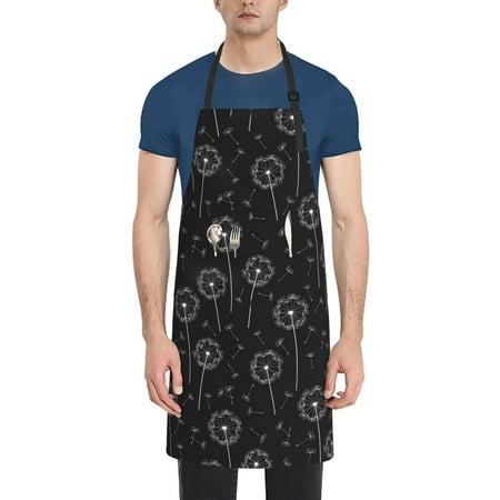 

Tebeau Flying Dandelion Print Waterproof Cooking Aprons Adjustable Bib Soft Chef Apron with 2 Pockets for Men Women
