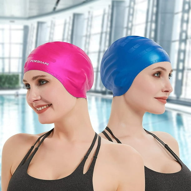 Bonnet de bain en silicone, bonnet de douche confortable pour cheveux  bouclés cheveux courts et moyens, bonnet de bain homme et femme - bleu