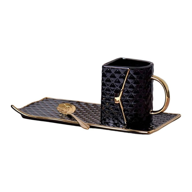 Juego de tazas de café con forma de bolso, taza de té de cerámica, regalo de cumpleaños, taza de leche novedosa. Negro