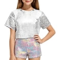 thumbnail image 2 of Tfken Kids Toddler Jean Shorts For Girls Summer Sequins Elastic Waist Polka Dot Print Shorts Fashion For Party Performance Classic Denim Shorts Multicolor, 2 of 3