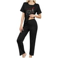 thumbnail image 5 of EchfiProm Womens Christmas Pajamas 3 Piece Set Loungewear Cozy Cute Short Sleeve Long Pants Black Pjs Set for Adults Xmas, 5 of 8