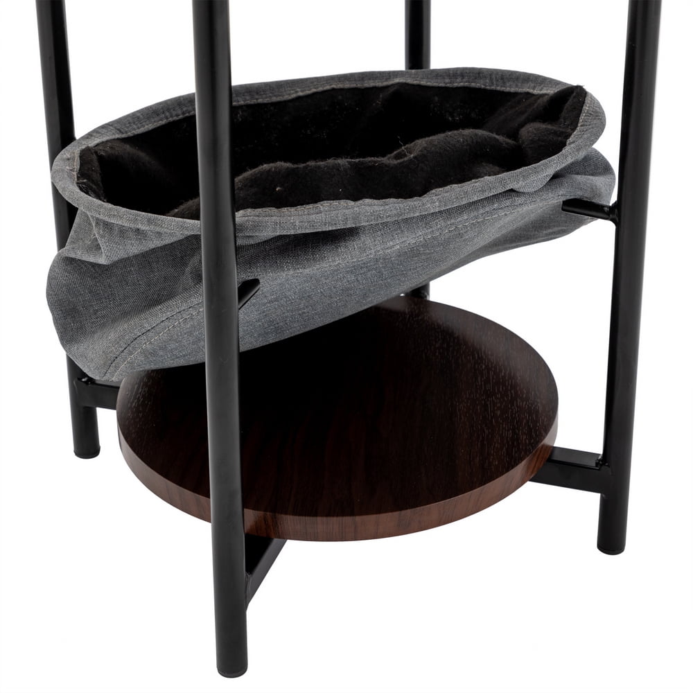 Private Jungle Double-layer Round Tea Table with Detachable Tray Top and Fabric Storage Basket, Gray Private Jungle Double-layer Round Tea Table with Detachable Tray Top and Fabric Storage Basket, Gray