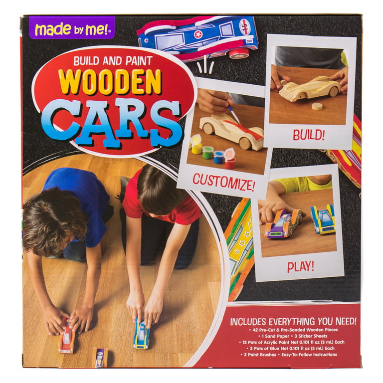 SparkJump Build & Paint Your Own Wooden Cars - Creative & Fun Arts & Crafts for Kids - Woodworking Kit for Kids - Easy to Assemb