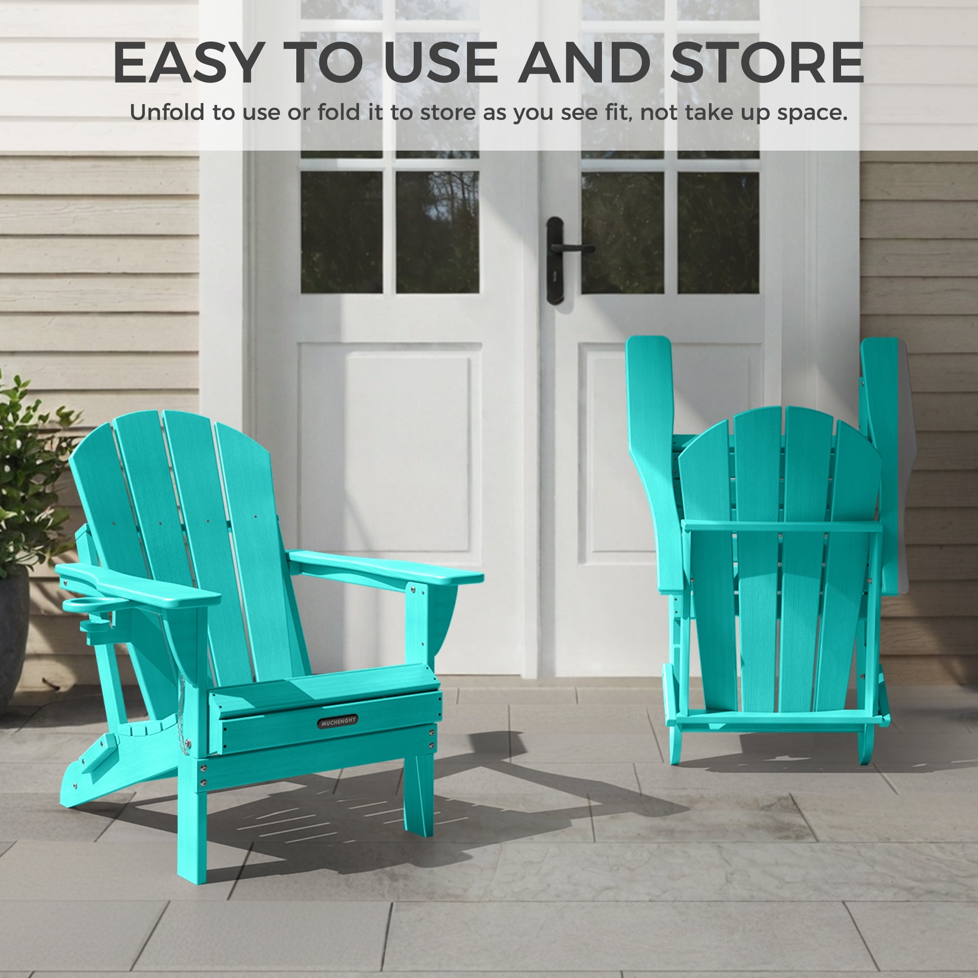 Folding Adirondack Chairs Set of 2 Outdoor Patio Fire Pit Chairs with Cup Holder Porch Garden Blue