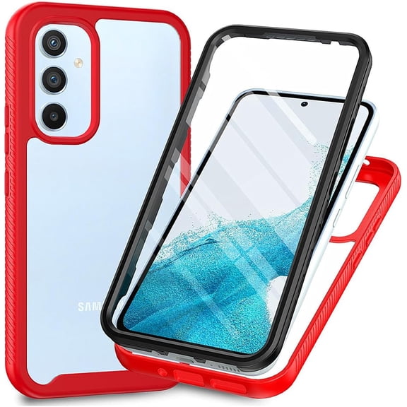 Case for Galaxy A25 5G,Slim Full-Body Rugged Stylish Protective Clear Back Hybrid 3-in-1 Case with Built-in Screen Protector Phone Case for Samsung Galaxy A25 5G (Red)