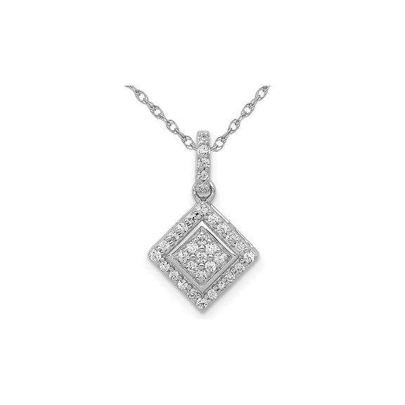 1/4 Carat (Ctw) Diamond Square Cluster Pendant Necklace in 14K White Gold with Chain for Women