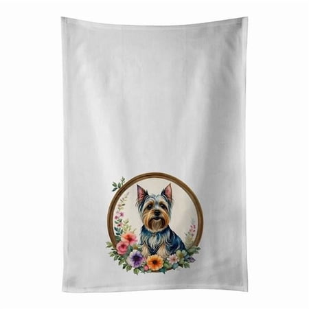 Carolines Treasures DAC2204WTKT 0.1 x 28 x 19 in. Silky Terrier & Flowers Kitchen Towel Set of 2