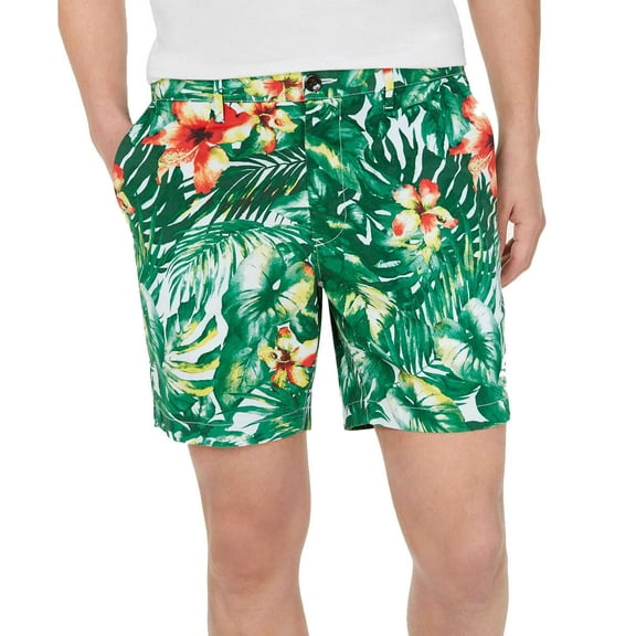 Michael Kors Men’s Slim-Fit Stretch Jungle-Print Shorts, Fern Multi, 38