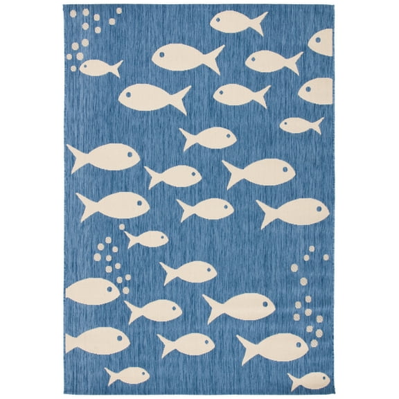 SAFAVIEH Courtyard Trena Fishes Indoor/Outdoor Area Rug, Blue/Beige, 2' x 3'7"