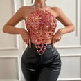 thumbnail image 2 of Kilaqueen Tank Tops for Women Sparkly Gemstones Splicing Halter Chain Top Rhinestone Nightclub Club Party Rave Crop Vest, 2 of 9