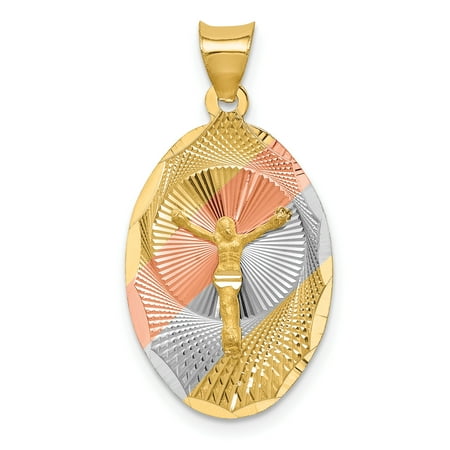 14k Yellow Gold Corpus Oval Pendant Charm Necklace Religious Crucifix