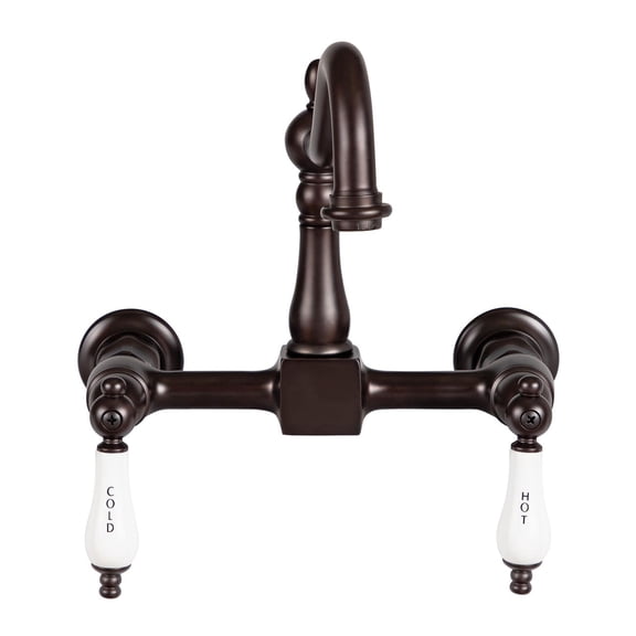 Wall Mounted Bridge Utility Faucet - Porcelain Lever Handles
