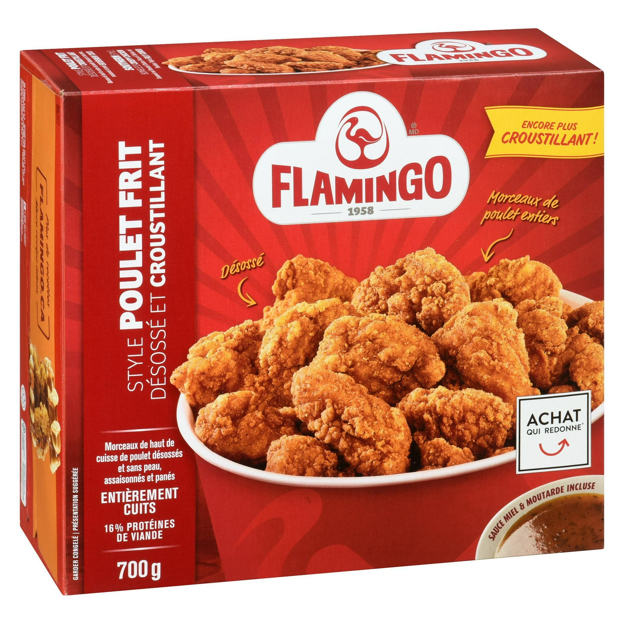 Flamingo southern style boneless crispy chicken, Flamingo southern style boneless crispy chicken fully cooked with Mustard & Honey Sauce, Flamingo 700 g