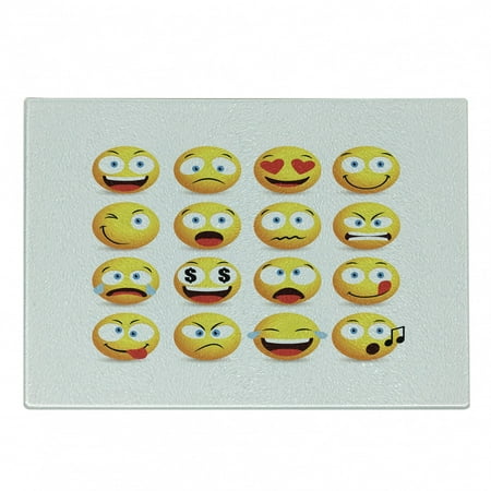 

Emoticon Cutting Board Smiling Faces Composition with Circular Shapes Various Emotions Singing and Angry Decorative Tempered Glass Cutting and Serving Board Small Size Multicolor by Ambesonne