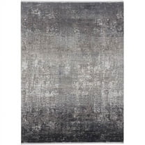 HomeRoots 512140 10 x 13 ft. Gray Black & Silver Abstract Power Loom Distressed Rectangle Area Rug with Fringe