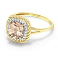 thumbnail image 4 of Gem Stone King 10K Yellow Gold Peach Morganite and White Diamond Women Engagement Ring (1.47 Cttw, Cushion Cut 7MM, Available in Size 5, 6, 7, 8, 9), 4 of 7